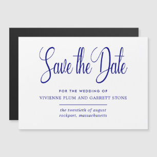 Hochzeit von Navy Blue White Calligraphy Save the Magneteinladung