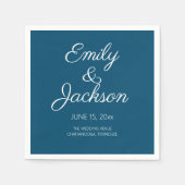Hochzeit von Navy Blue White Calligraphy Script Serviette (Vorderseite)