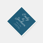 Hochzeit von Navy Blue White Calligraphy Script Serviette (Ecke)