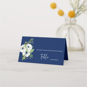 Hochzeit von Navy Blue & White Floral Watercolor Platzkarte