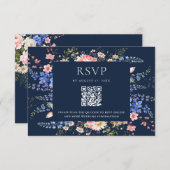 Hochzeit von Navy Blue Wildblume RSVP Karte (Vorne/Hinten)