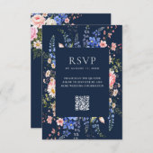 Hochzeit von Navy Blue Wildblume RSVP Karte (Vorne/Hinten)