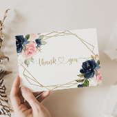Hochzeit von Navy Blush Floral Gold Geometric Flat Dankeskarte