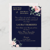 Hochzeit von Navy Blush, Floral (Spanisch) Einladung (Vorne/Hinten)