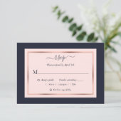 Hochzeit von Navy Blush Pink Rose Gold RSVP Karte (Stehend Vorderseite)