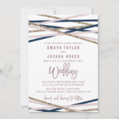 Hochzeit von Navy Blush und Gold Streamers Einladung (Vorderseite)