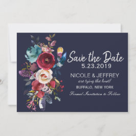 Hochzeit von Navy Burgund Merlot Floral Save the D Save The Date