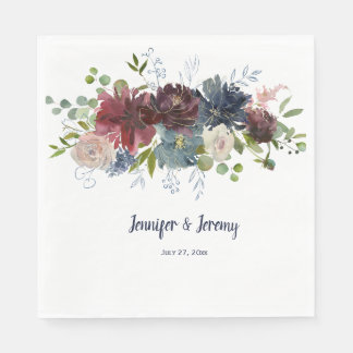 Hochzeit von Navy Burgundy Rose Gold Greenery Serviette
