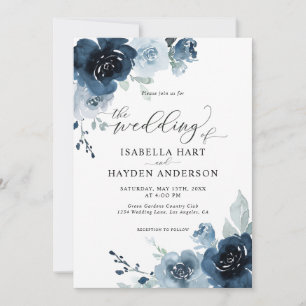 Hochzeit von Navy Dusty Blue Dark Slate Floral Pas Einladung