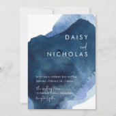Hochzeit von Navy Dusty Blue Ocean Watercolor Einladung (Vorderseite)
