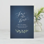 Hochzeit von Navy, einfacher Kalligrafie, rustikal Save The Date (Stehend Vorderseite)