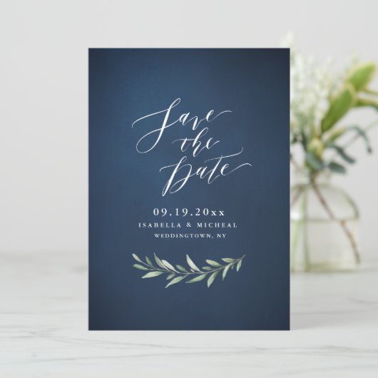 Hochzeit von Navy, einfacher Kalligrafie, rustikal Save The Date (Stehend Vorderseite)