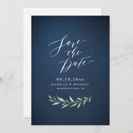 Hochzeit von Navy, einfacher Kalligrafie, rustikal Save The Date (Vorne/Hinten)