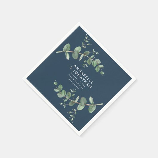 Hochzeit von Navy-Eukalyptus-Blättern Serviette (Ecke)