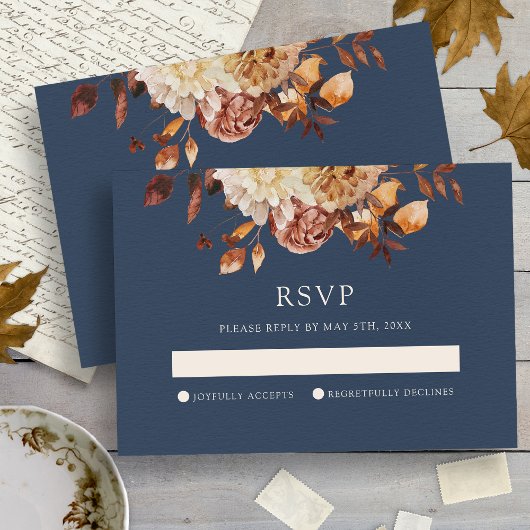 Hochzeit von Navy Fall Floral RSVP Karte