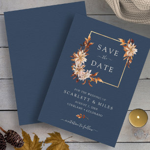 Hochzeit von Navy Fall Watercolor Floral Gold Fram Save The Date