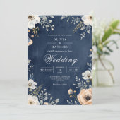 Hochzeit von Navy-Floral-Arch Einladung (Stehend Vorderseite)