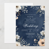 Hochzeit von Navy-Floral-Arch Einladung (Vorne/Hinten)