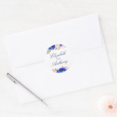 Hochzeit von Navy Floral Elegant Runder Aufkleber (Umschlag)