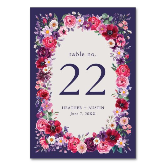 Hochzeit von Navy Floral Tischnummer (Vorderseite)