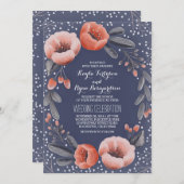 Hochzeit von Navy-Floral-Wreath-Gipskraut Einladung (Vorne/Hinten)