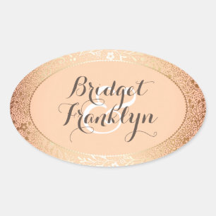 Hochzeit von Navy Gold Floral Blush Ovaler Aufkleber