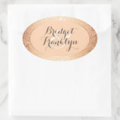 Hochzeit von Navy Gold Floral Blush Ovaler Aufkleber (Tasche)