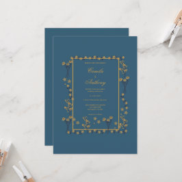 Hochzeit von Navy Gold Floral Border Einladung