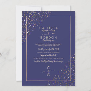 Hochzeit von Navy Gold Glitzer Confetti Corners Bo Einladung