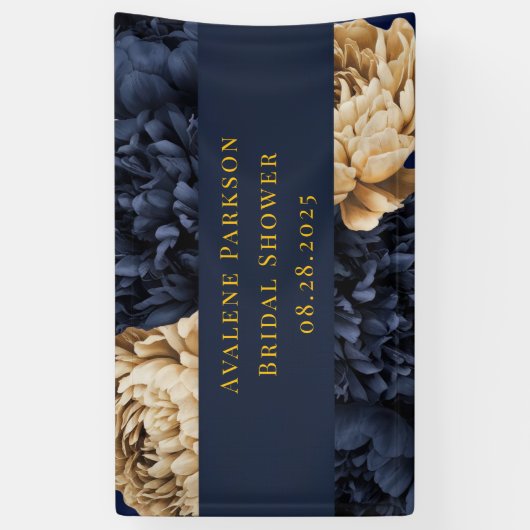 Hochzeit von Navy Gold Painted Peony Banner (Vertikal)