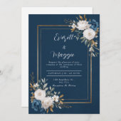 Hochzeit von Navy & Gold Peony Einladung (Vorne/Hinten)