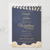 Hochzeit von Navy Gold Rustic Chic Floral String L Einladung (Vorderseite)