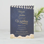 Hochzeit von Navy Gold Rustic Chic Floral String L Einladung (Stehend Vorderseite)