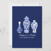 Hochzeit von Navy Gold Vintager chinesischer Vinta Einladung (Rückseite)