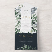 Hochzeit von Navy Kraft Green Leafy Tropical Folia All In One Einladung (Innen Boden)