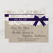 Hochzeit von Navy Lace & Burlap retten das Datum Save The Date (Vorne/Hinten)
