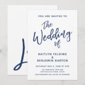 Hochzeit von Navy Lässig-Modern-Minimal-Handtypogr Einladung (Vorne/Hinten)