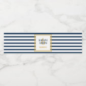 Hochzeit von Navy Nautical Stripes Wasserflaschenetikett (Einzelnes Label)