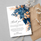 Hochzeit von Navy Orange Rust Floral Elegant Dankeskarte