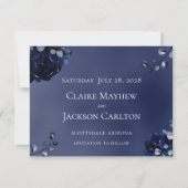 Hochzeit von Navy Peony Assembly rettet das Datum Einladung (Rückseite)