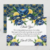 Hochzeit von Navy Peony Citrus Painted Floral Dankeskarte (Vorne/Hinten)