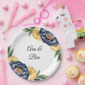 Hochzeit von Navy Peony Citrus Watercolor Pappteller (Party)