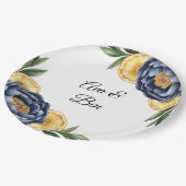 Hochzeit von Navy Peony Citrus Watercolor Pappteller (Schrägansicht)