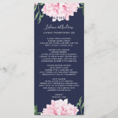 Hochzeit von Navy Pink Peony Watercolor Menükarte (Vorderseite)