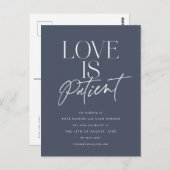 Hochzeit von Navy-Script-Liebe verschieben Datum Postkarte (Vorne/Hinten)