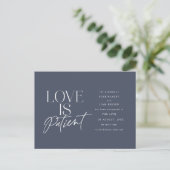Hochzeit von Navy-Script-Liebe verschieben Datum Postkarte (Stehend Vorderseite)