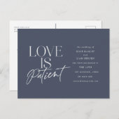Hochzeit von Navy-Script-Liebe verschieben Datum Postkarte (Vorne/Hinten)