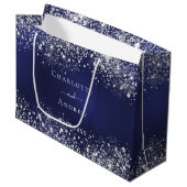 Hochzeit von Navy-Silber Große Geschenktüte (Vorderseite Schrägansicht)
