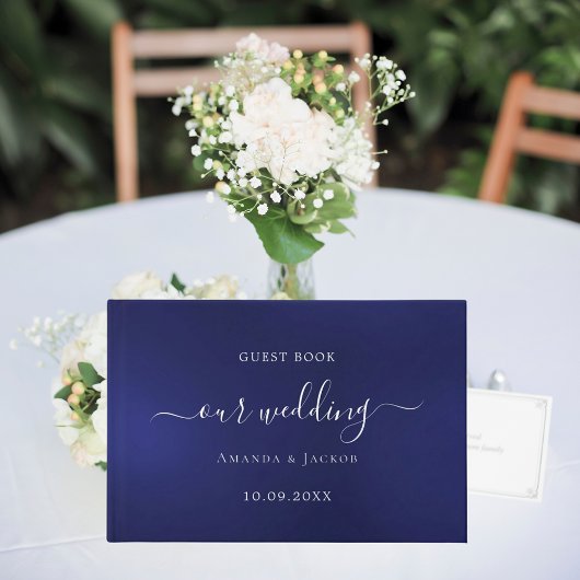 Hochzeit von Navy-Silber-Schrift Gästebuch