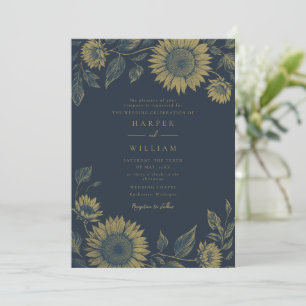 Hochzeit von Navy-Sonnenblumen Einladung